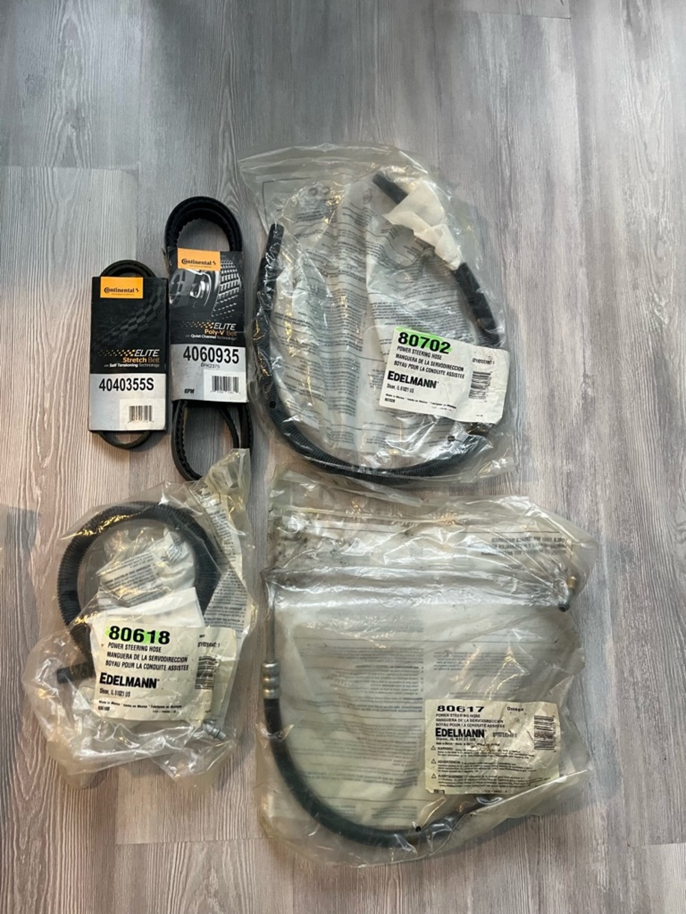 NWT Edelmann & Continental Power steering hose and belt package